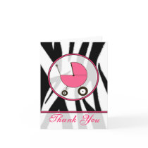 Black Zebra Print / Pink Baby Carriage Thank You Greeting Card