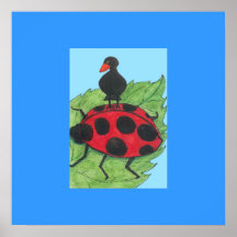 Blackbird on Ladybird's back Posters