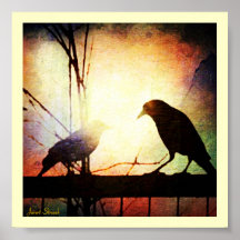 blackbirds at sunset poster