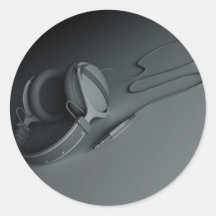BlackHeadphones Round Sticker