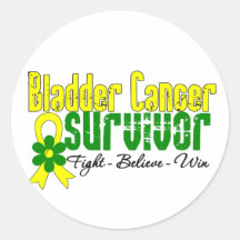 Bladder Cancer Survivor Flower Ribbon Round Sticker