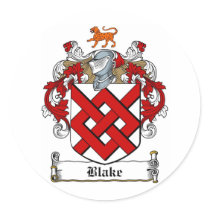 BLAKE FAMILY CREST -  BLAKE COAT OF ARMS ROUND STICKERS