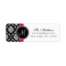 Blanc de noir d'étiquettes de adresse de monogramm étiquette d’adresse retour