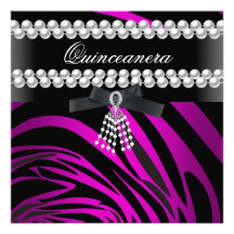 Blanc rose noir de zèbre de Quinceanera 15 Invitations