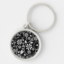 Blanc sur le motif de fleur noir de marguerite porte-clefs