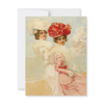 Blank Invitation Vintage Victorian Friends Beach