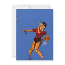 Blank Invitations Announcements Retro Fishing Lady