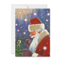 Blank Invitations ~ Sweet Woodland Santa Chickadee