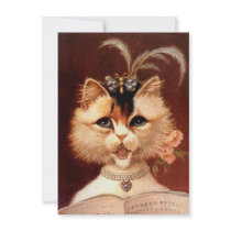 Blank Party Invitation Vintage Parlour Cat Singing