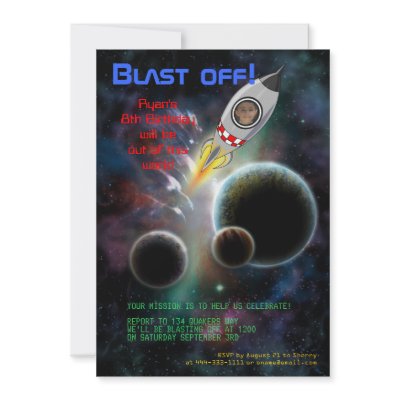 Blast Off! Space, Rocket Birthday Party Invitation by wasootch