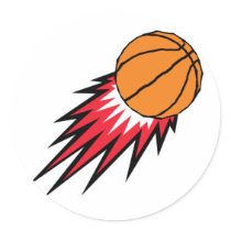 blasting flames basketball round sticker