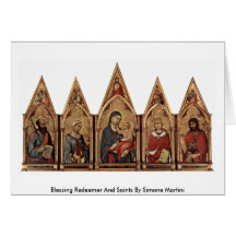 Blessing Redeemer And Saints By Simone Martini Greeting Card