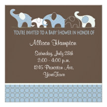 Bleu avec des invitations de baby shower d'éléphan