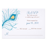 Bleu de plume de paon du mariage RSVP Faire-part Personnalisé