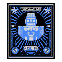 Bleu de révolution de robot affiches
