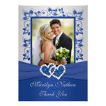 Bleu et carte de remerciements de photo de coeurs  cartons d'invitation