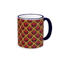 Bleu et Red Fluer de Lis Cup de Brown Mugs