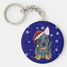 Bleu Heeler de Kawaii de Noël Porte-clef
