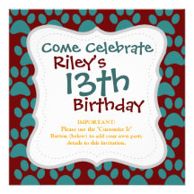 Bleu rouge d'empreintes de pattes mignons de chiot invitation personnalisable