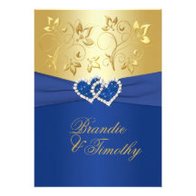 Bleu royal et faire-part de mariage floral d'or