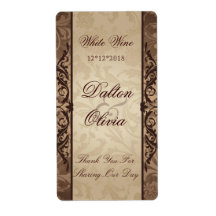 Blissful Brocade Brown Wedding Wine Label