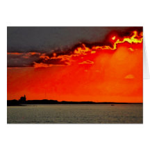 Block Island North Lighthouse at Sunset Painting Card