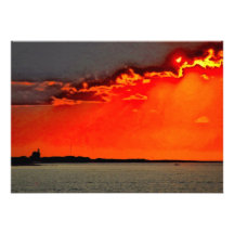 Block Island North Lighthouse at Sunset Painting Custom Invitations