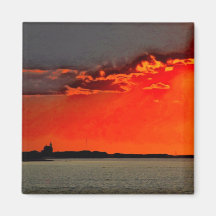 Block Island North Lighthouse at Sunset Painting Fridge Magnet