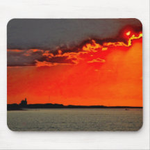 Block Island North Lighthouse at Sunset Painting Mouse Pads