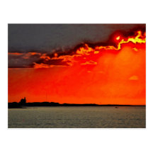 Block Island North Lighthouse at Sunset Painting Postcard