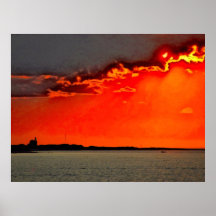 Block Island North Lighthouse at Sunset Painting Poster