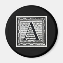 Block Letter "A" Woodcut Woodblock Initial Magnets