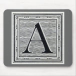 Block Letter "A" Woodcut Woodblock Initial Mousepads