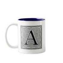 Block Letter "A" Woodcut Woodblock Initial Coffee Mug