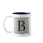 Block Letter "B" Woodcut Woodblock Inital Coffee Mug