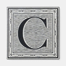 Block Letter "C" Woodcut Woodblock Inital Fridge Magnet
