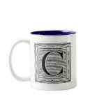 Block Letter "C" Woodcut Woodblock Inital Mug