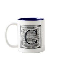 Block Letter "C" Woodcut Woodblock Inital Mug