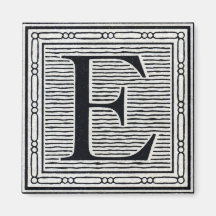 Block Letter "E" Woodcut Woodblock Inital Magnet