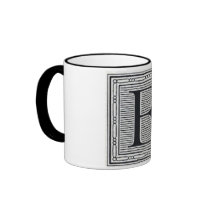 Block Letter "E" Woodcut Woodblock Inital Coffee Mugs