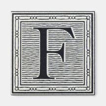 Block Letter "F" Woodcut Woodblock Inital Refrigerator Magnets