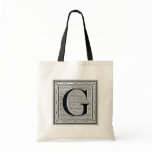 Block Letter "G" Woodcut Woodblock Inital Tote Bag
