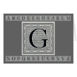 Block Letter "G" Woodcut Woodblock Inital Greeting Card