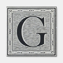 Block Letter "G" Woodcut Woodblock Inital Refrigerator Magnets