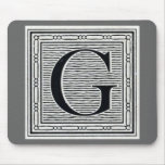 Block Letter "G" Woodcut Woodblock Inital Mousepads