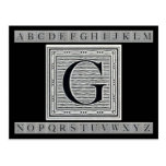 Block Letter "G" Woodcut Woodblock Inital Post Card