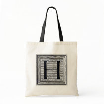 Block Letter "H" Woodcut Woodblock Inital Bag