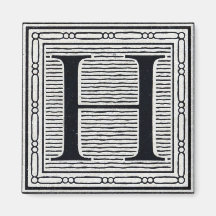 Block Letter "H" Woodcut Woodblock Inital Magnets