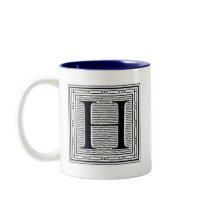 Block Letter "H" Woodcut Woodblock Inital Mug