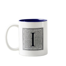 Block Letter "I" Woodcut Woodblock Inital Coffee Mug
